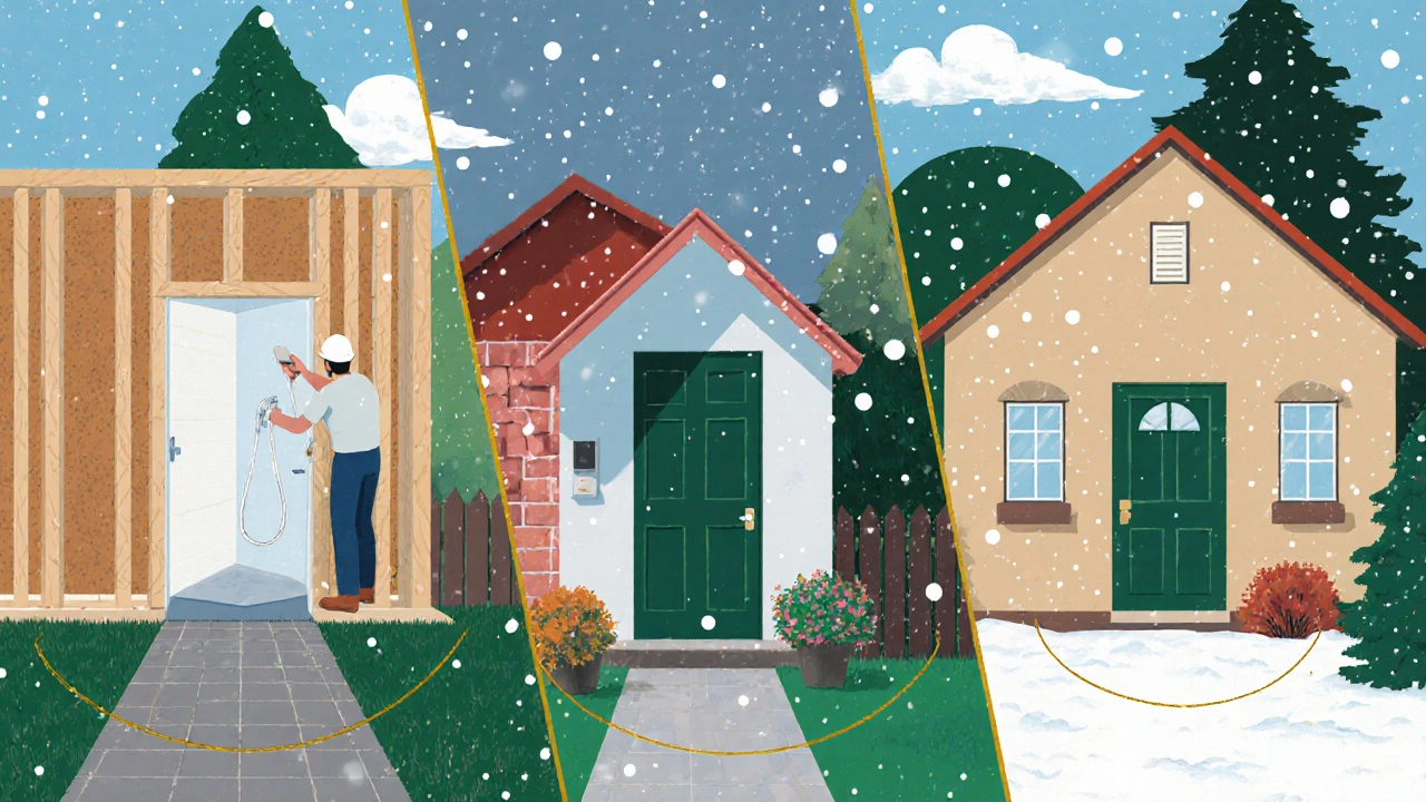 Jahreszeiten zeigen schrittweise barrierefreie Umbauten: Wandverstärkung, bodengleiche Dusche, breitere Tür und intelligente Sensoren.