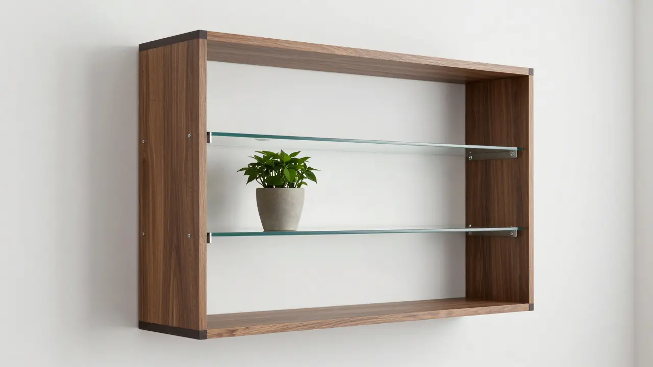 Regal aus Nussbaum, Aluminium und klarem Glas in skandinavischem Stil