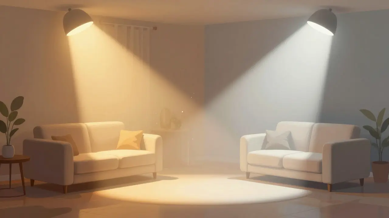 Abstrakter Vergleich von warmer und kühler Lichttemperatur im Raum