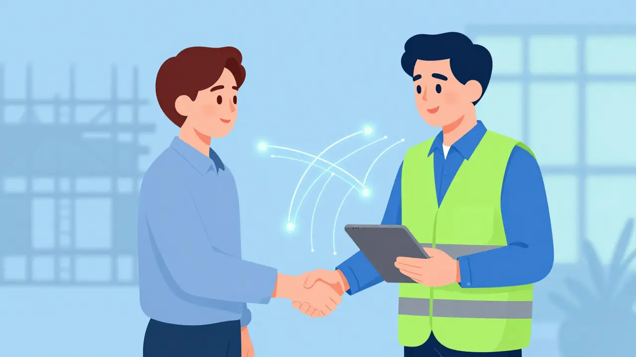 Beratungsgespräch zwischen Bauherr und Energieeffizienz-Experte