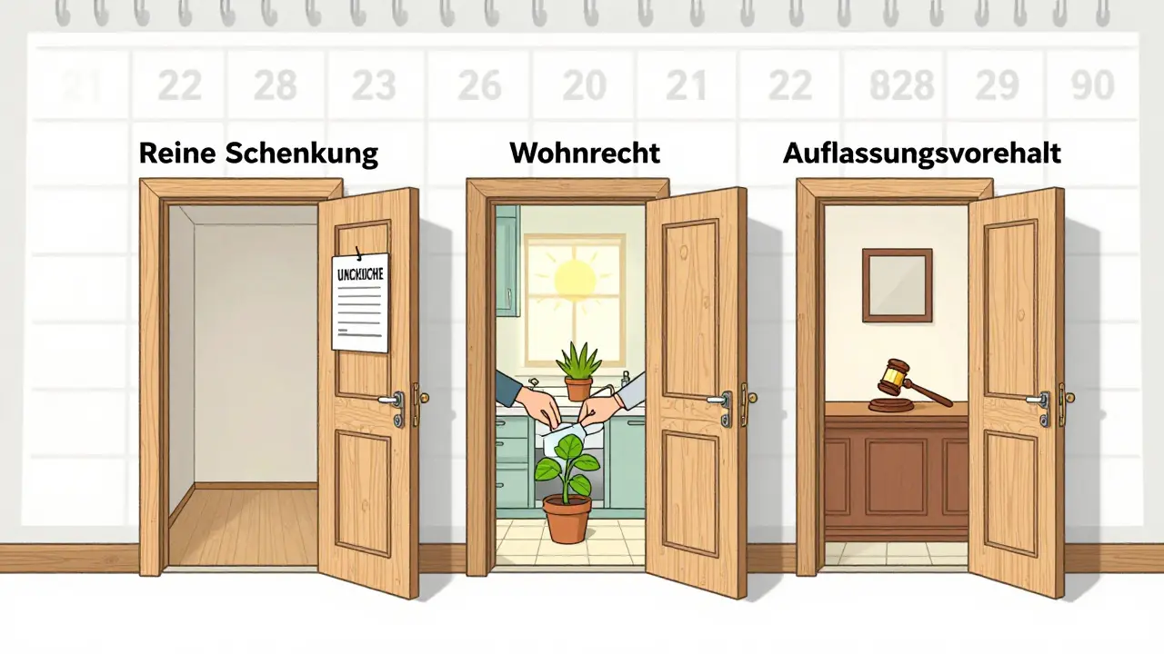 Ein Haus mit drei Türen, die unterschiedliche rechtliche Wege der Erbfolge symbolisieren — jede Tür öffnet einen anderen Zukunftsweg.