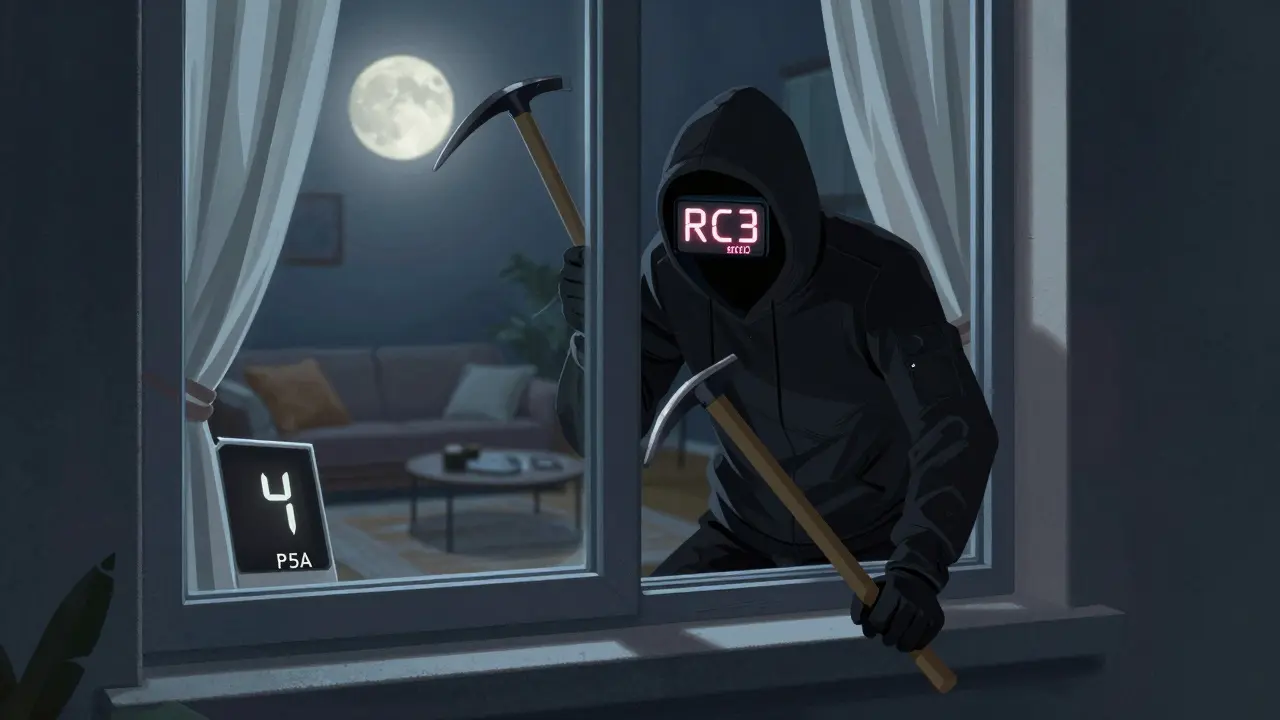 Einbrecher scheitert an einem RC3-Fenster, das einem Angriff mit Brechstange widersteht.