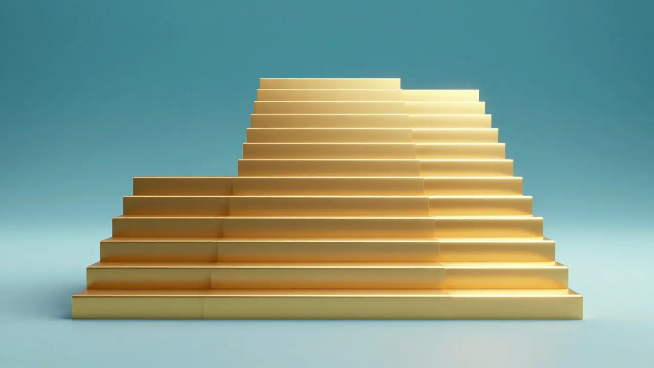 Goldene Treppe steigt linear an und symbolisiert feste Mietebenen.