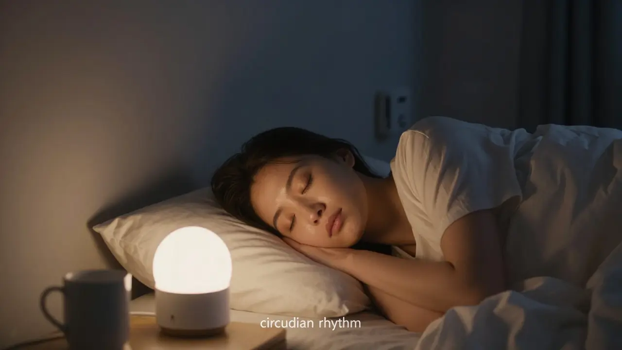 Entspannende Abendstimmung in einem Wohnzimmer mit sanftem, warmweißem Licht für besseren Schlaf.