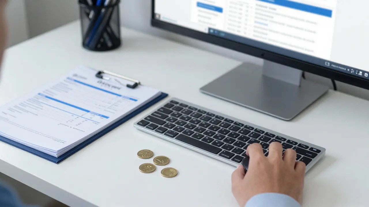 Organisierte Steuerunterlagen und Online-Banking für die Rückerstattung.