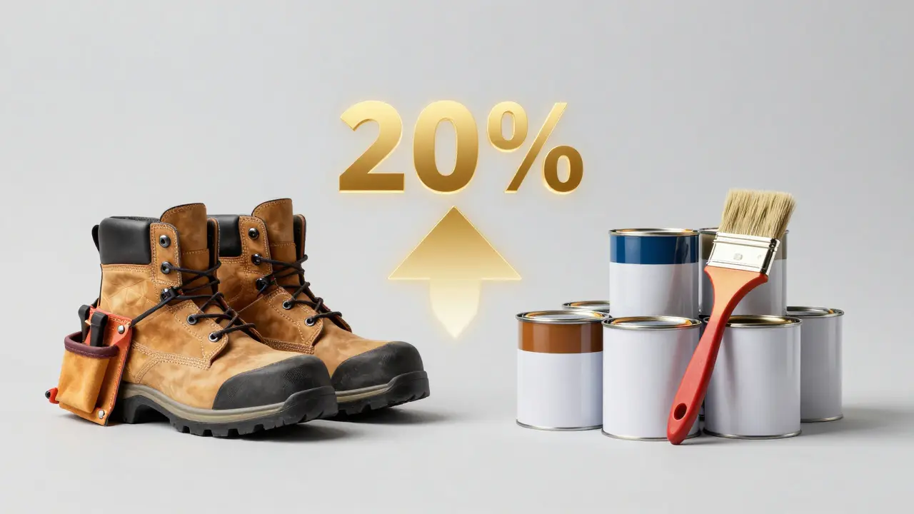 Symbolische Darstellung von Lohnkosten und Materialkosten für den Steuerbonus.