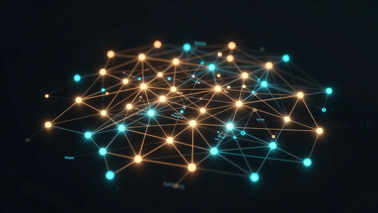 Abstrakte Darstellung von neuronalen Netzen und Datenvernetzung