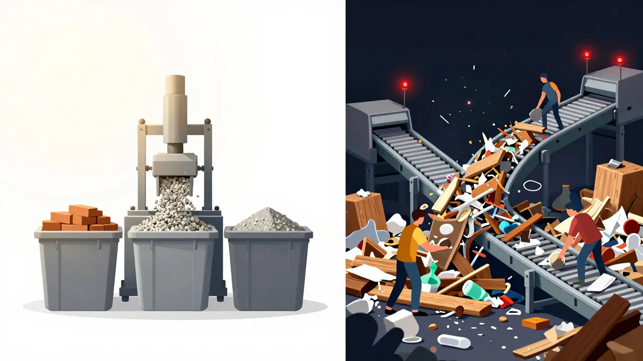 Vergleich: Reine Abfälle vs. teurer Baumischabfall bei der Recycling