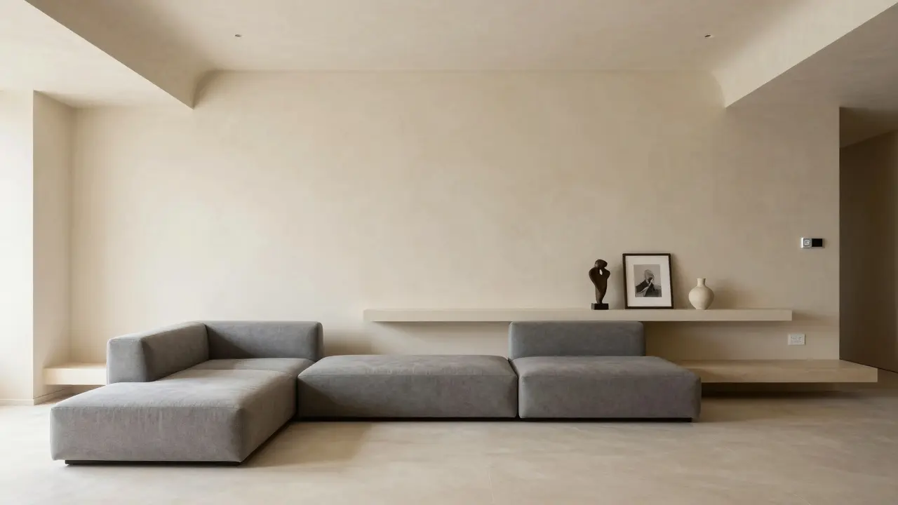 Warmes Minimalismus-Design mit Lehmputz und versteckter Technik