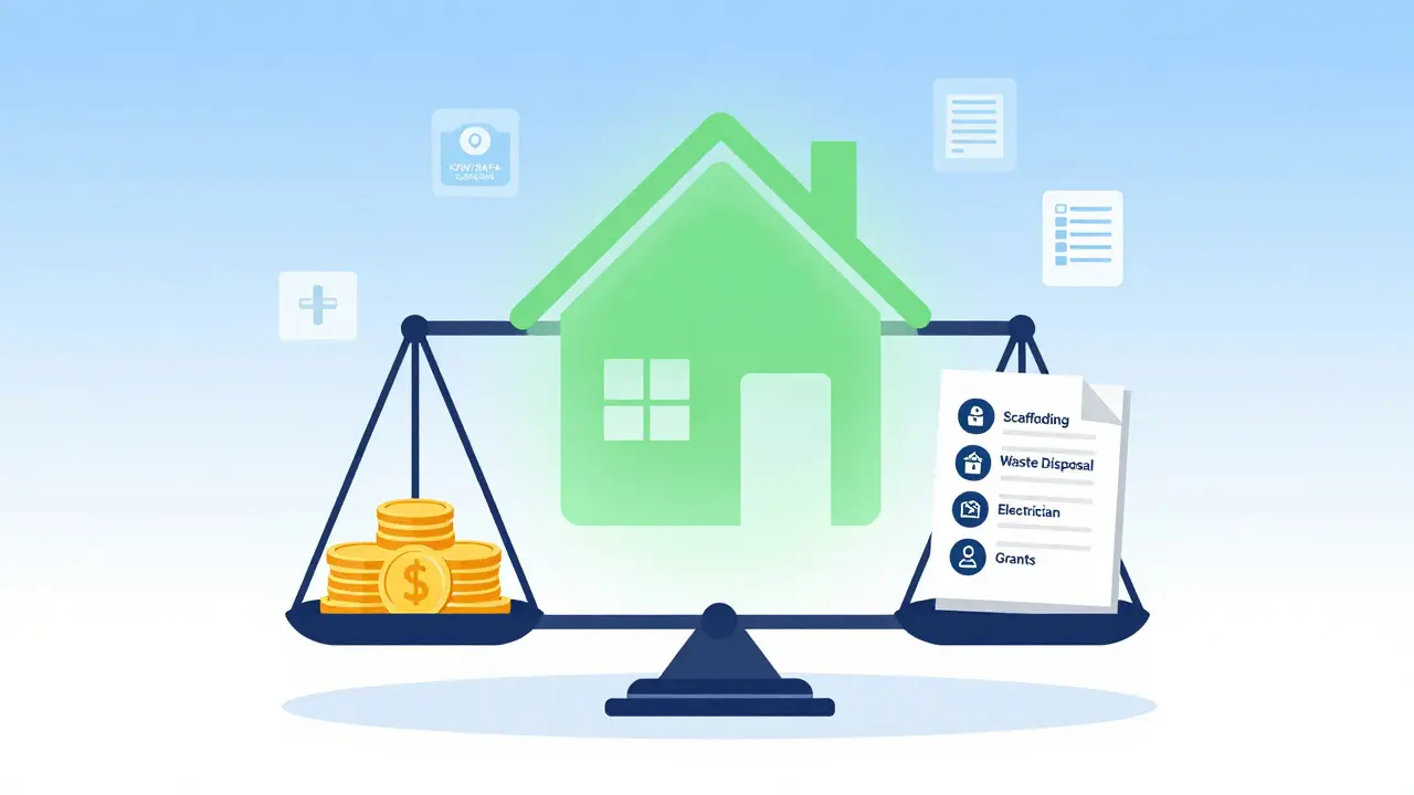 Abstrakte Darstellung der Kostenbilanz bei Immobiliensanierung