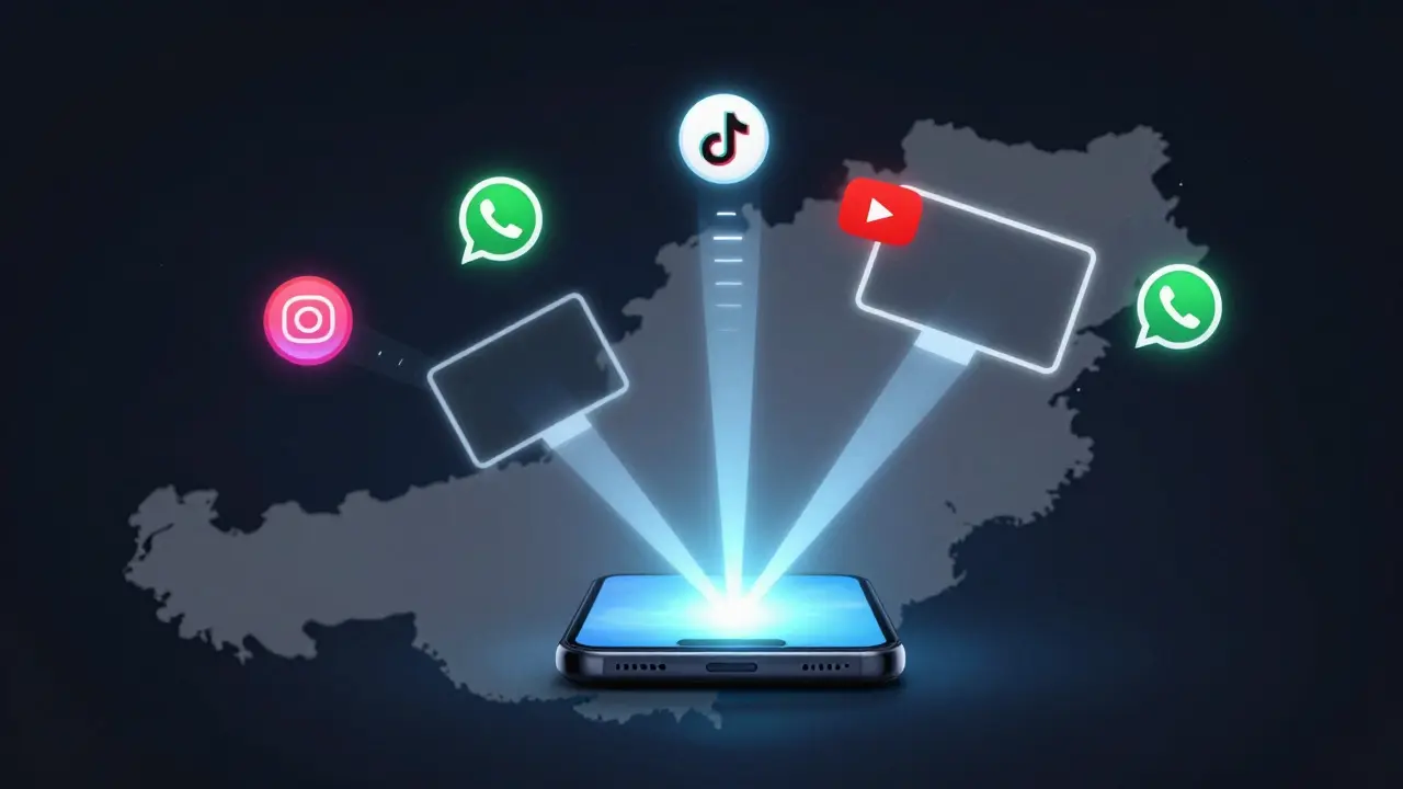 Abstrakte Darstellung verschiedener Social-Media-Plattformen für Reichweite