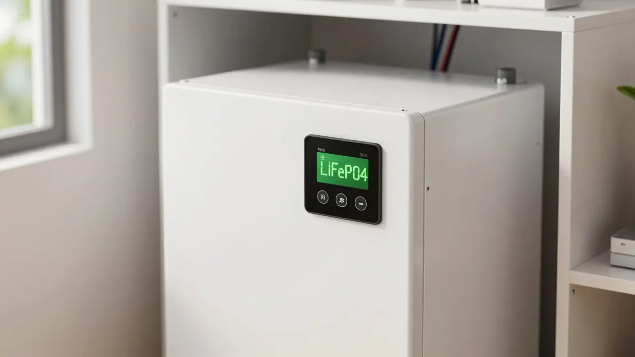 Moderne Lithium-Batterie im Technikraum eines Ferienhauses
