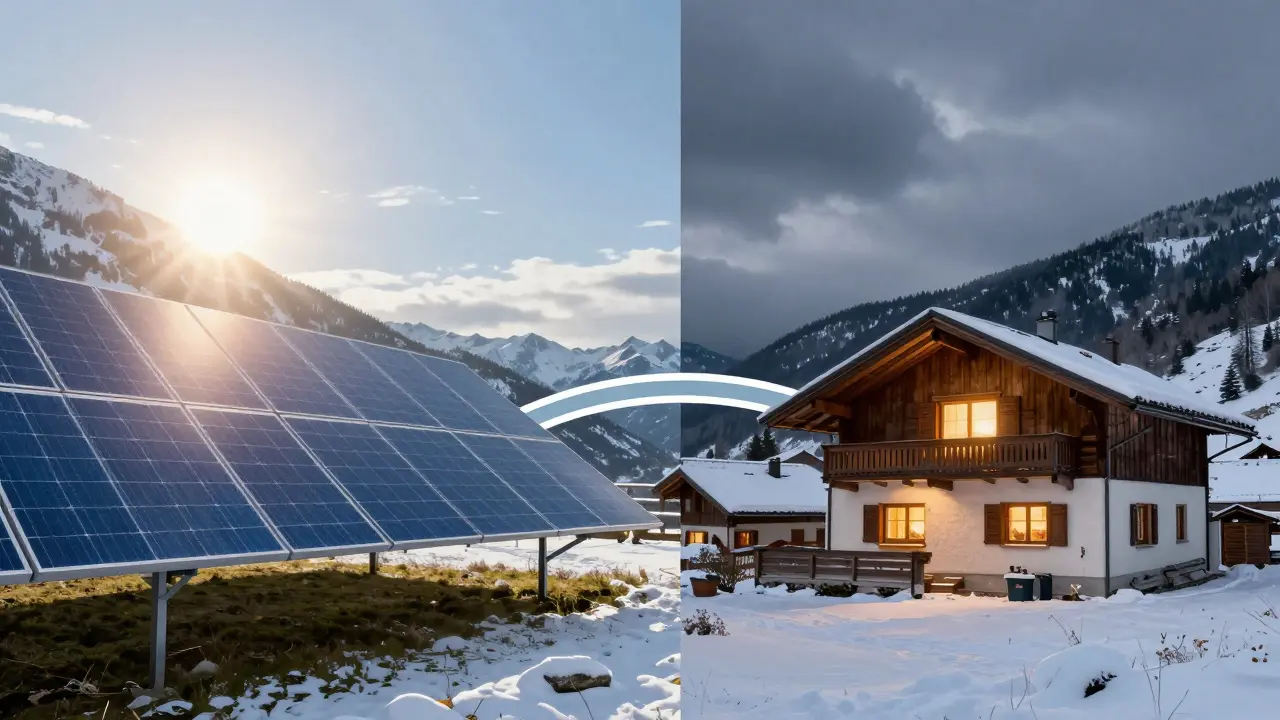 Symbolische Darstellung von Solarenergie und Speicher für Autarkie