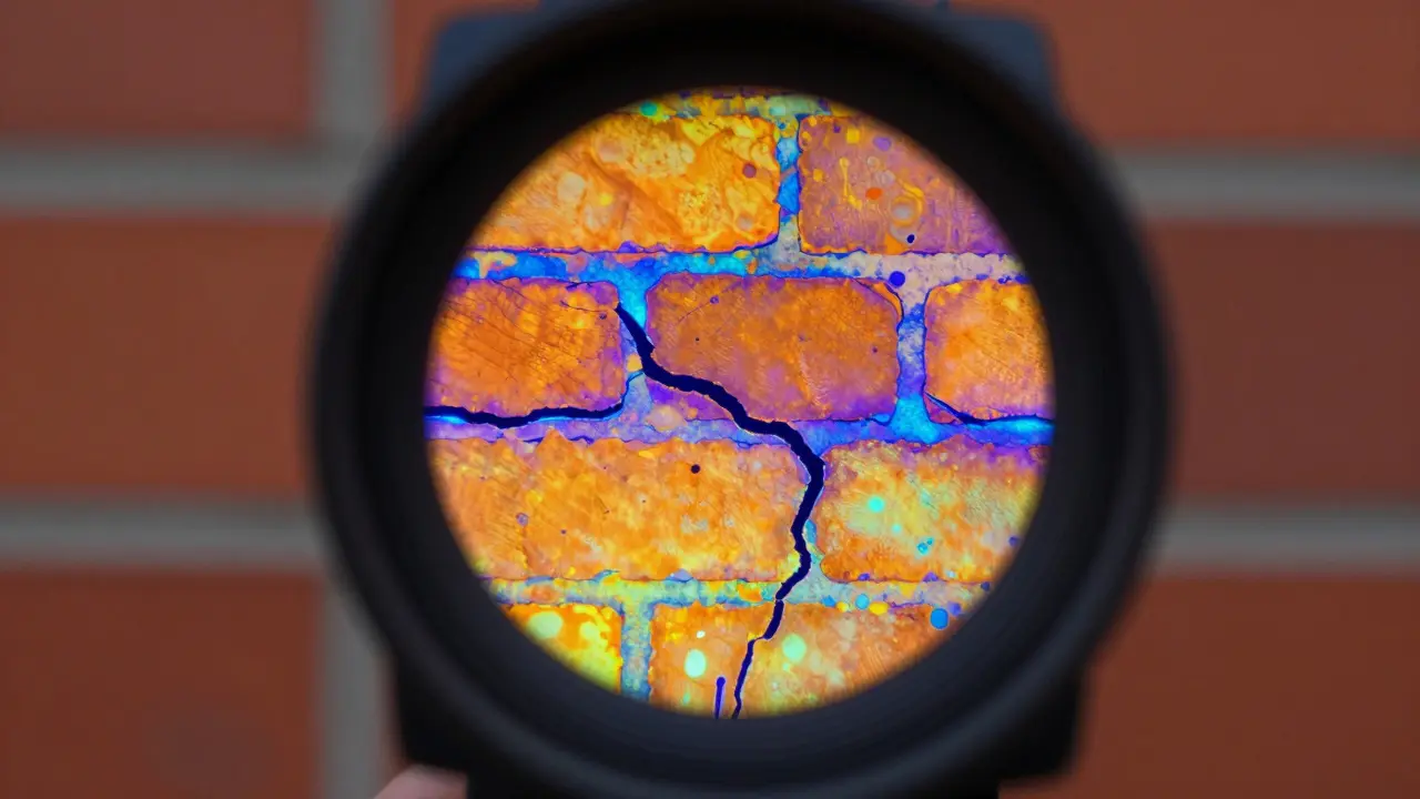 Thermografische Aufnahme zeigt Risse als blaue Kältebrücken