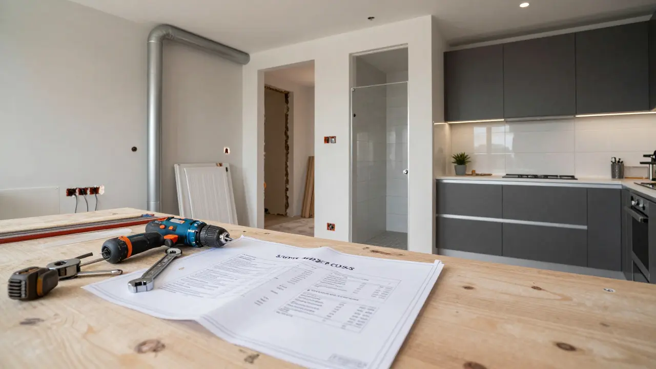 Baustelle in Küche und Bad zeigt Renovierungskosten und Sanierungsbedarf