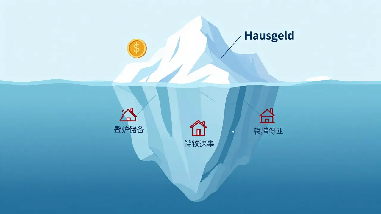 Eisberg-Illustration: Hausgeld sichtbar, versteckte Kosten unter Wasser