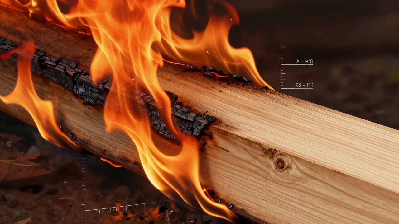 Holzbalken mit Verkohlungsschicht zeigt Brandschutzprinzip im Detail
