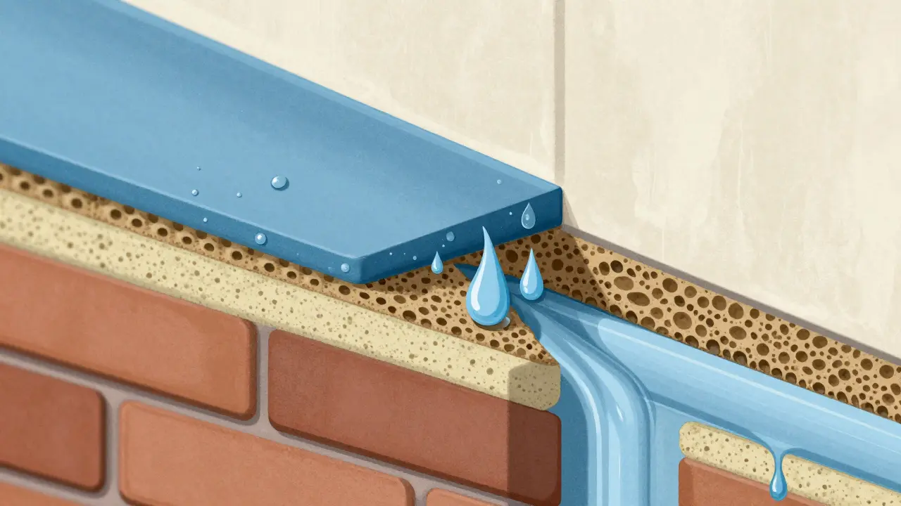 Querschnitt einer Fassade: Wasserdampfdurchlässigkeit vs. Eindringen