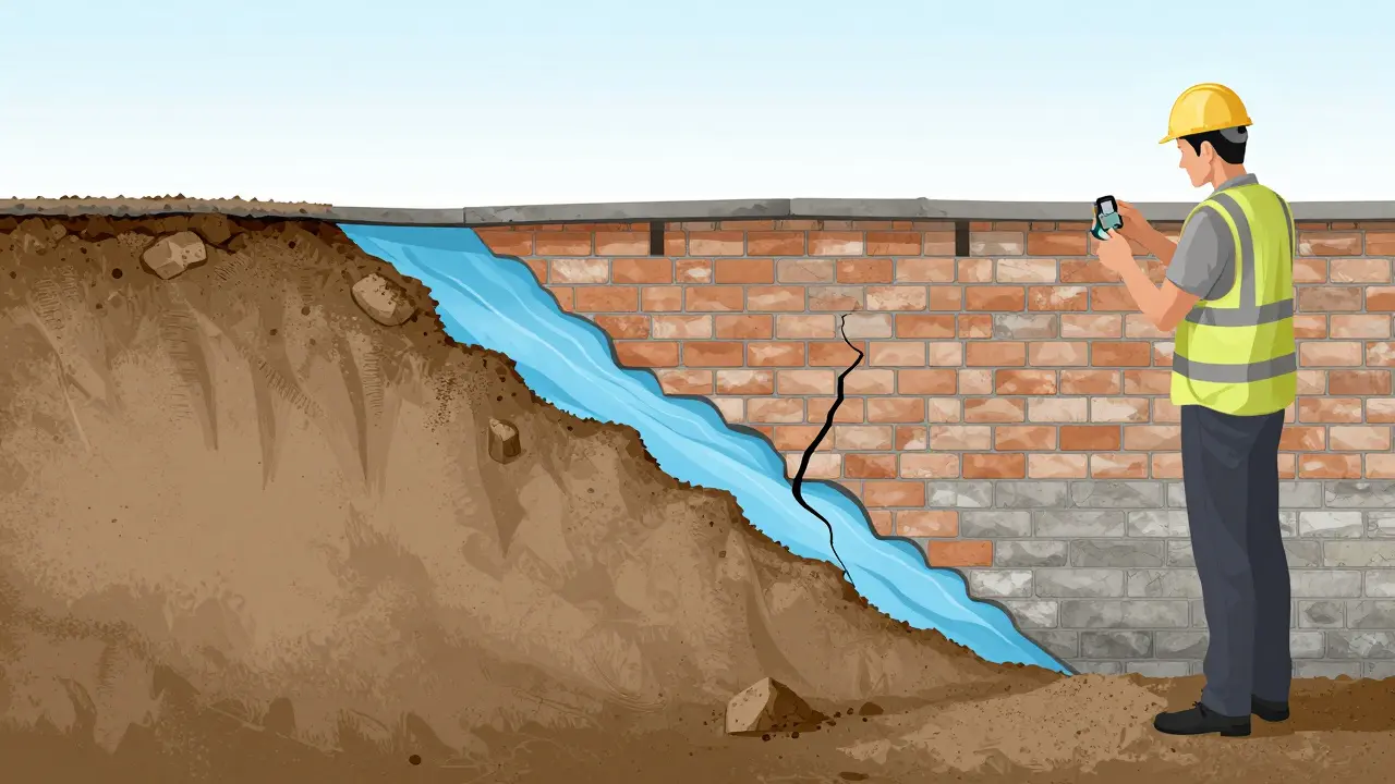Schematische Darstellung eines Setzrisses im Fundament