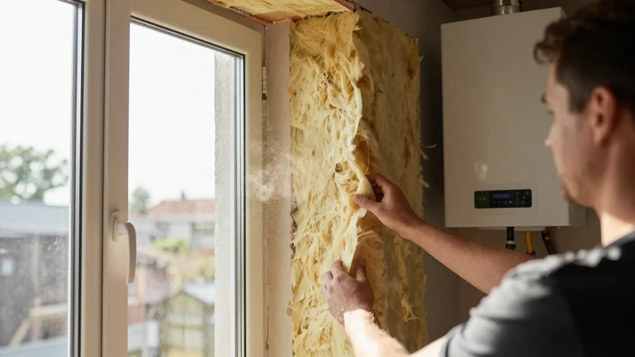 Einbau von Dämmmaterial und neuer Heizung bei Sanierung