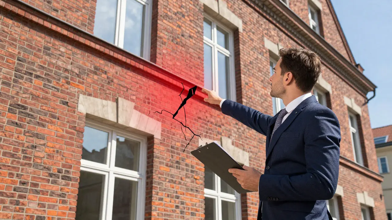 Experte prüft Fassade auf versteckte Bauschäden