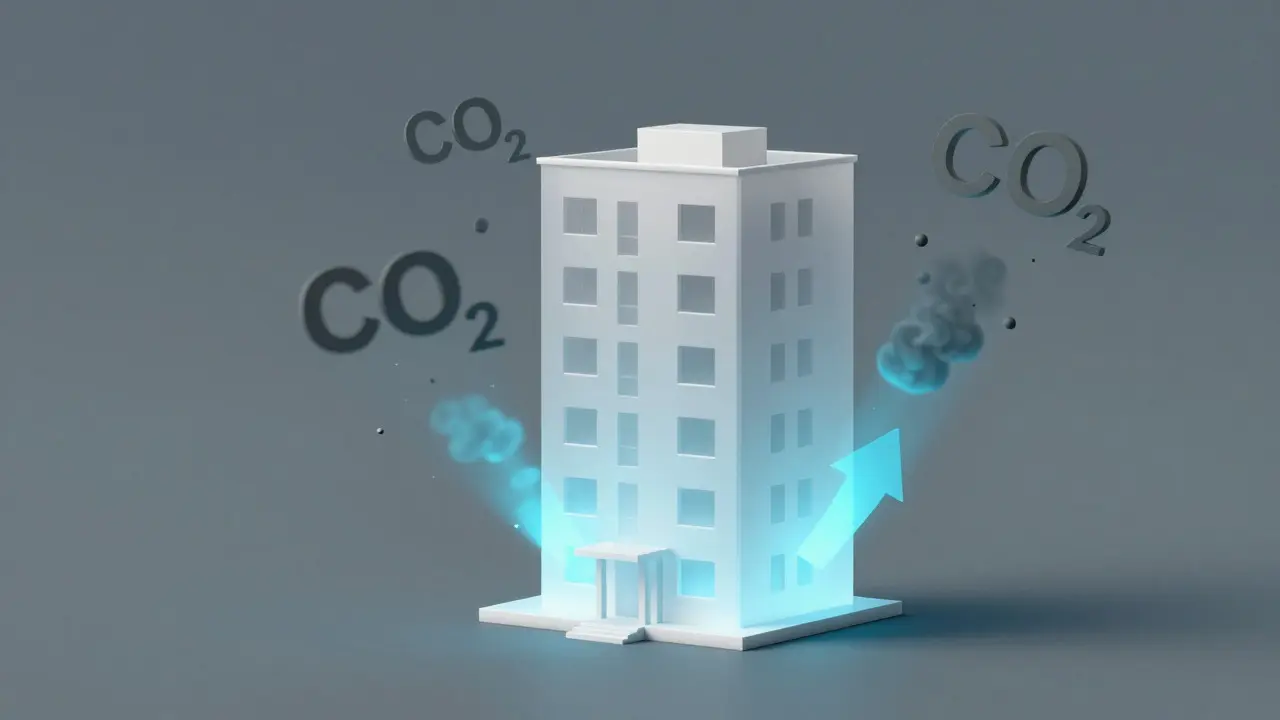 Konzeptionelle Darstellung von CO2-Emissionen und deren Einfluss auf Immobilienpreise