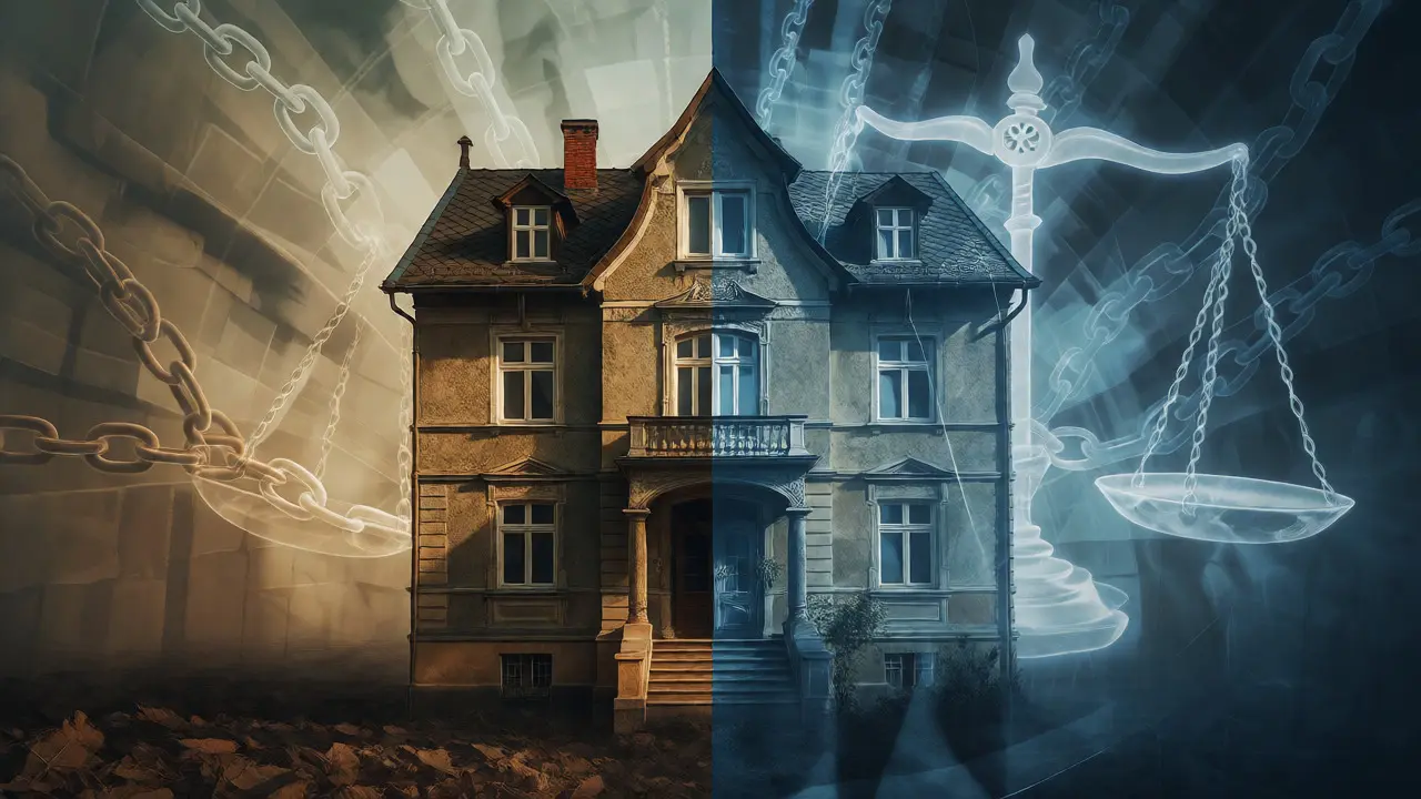 Haus mit symbolischen Ketten für Auflagen