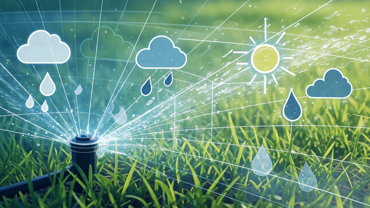 Konzeptdarstellung von Wetterdaten und Bewässerungssteuerung