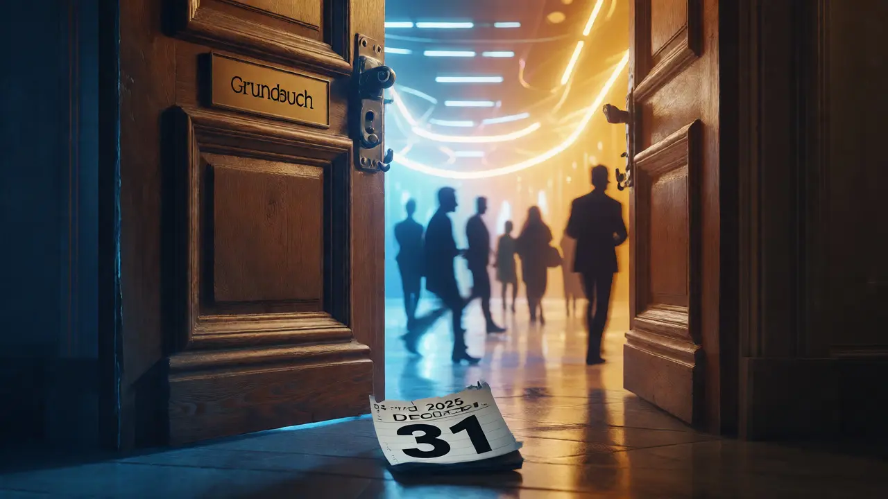 Symbolische Darstellung des Grundbucheintrags-Fristablaufs am 31. Dezember 2025.