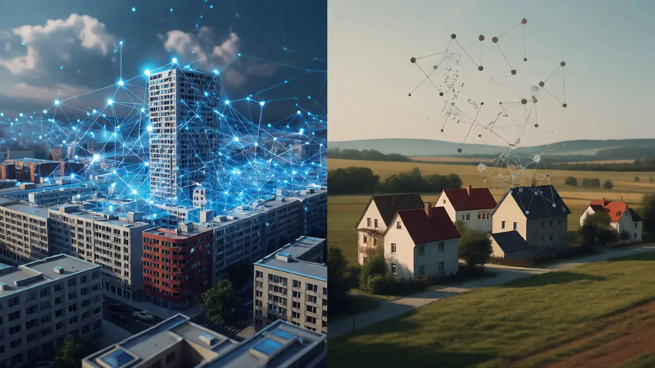 Vergleich der Datendichte zwischen deutscher Stadt und ländlichem Dorf