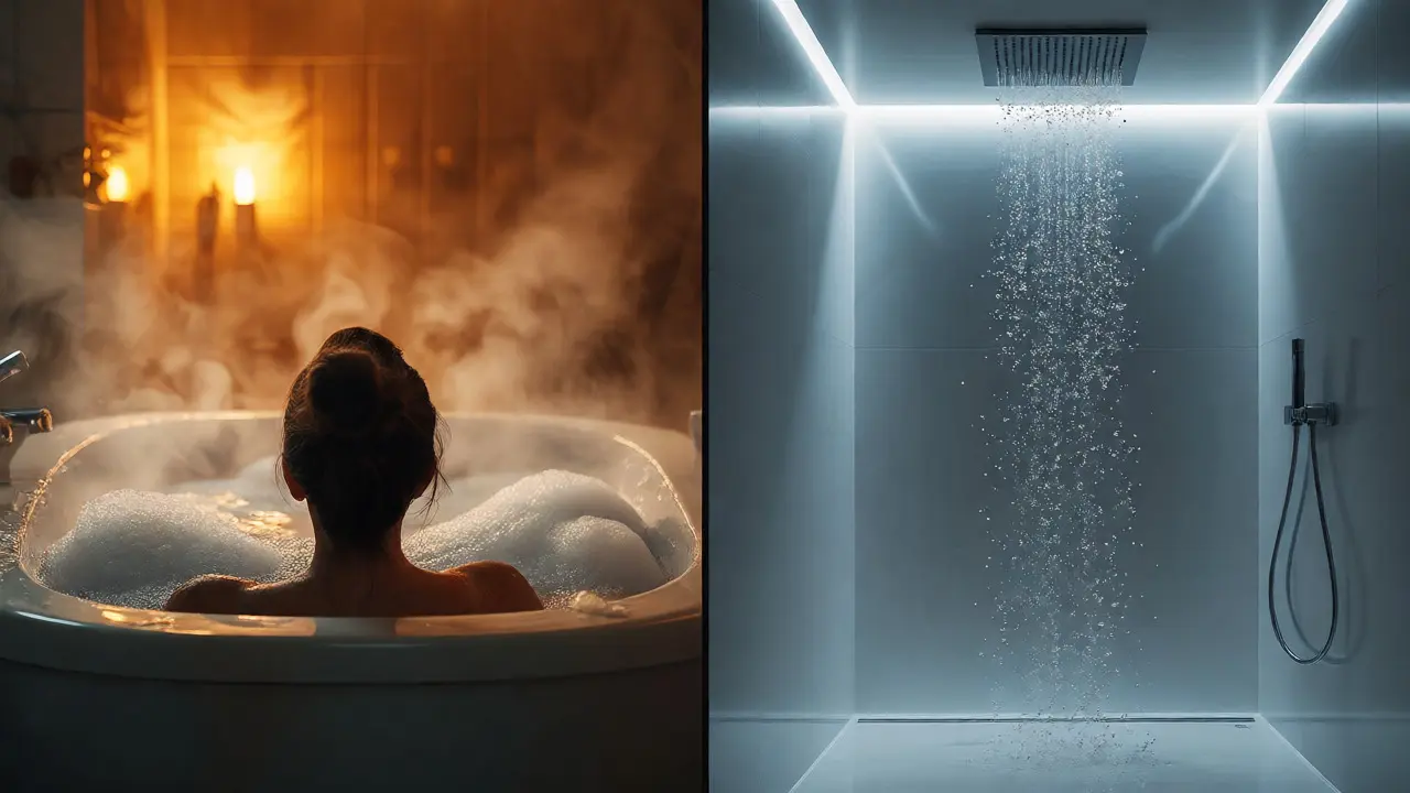 Visueller Vergleich des Wasserverbrauchs von Badewanne und Dusche